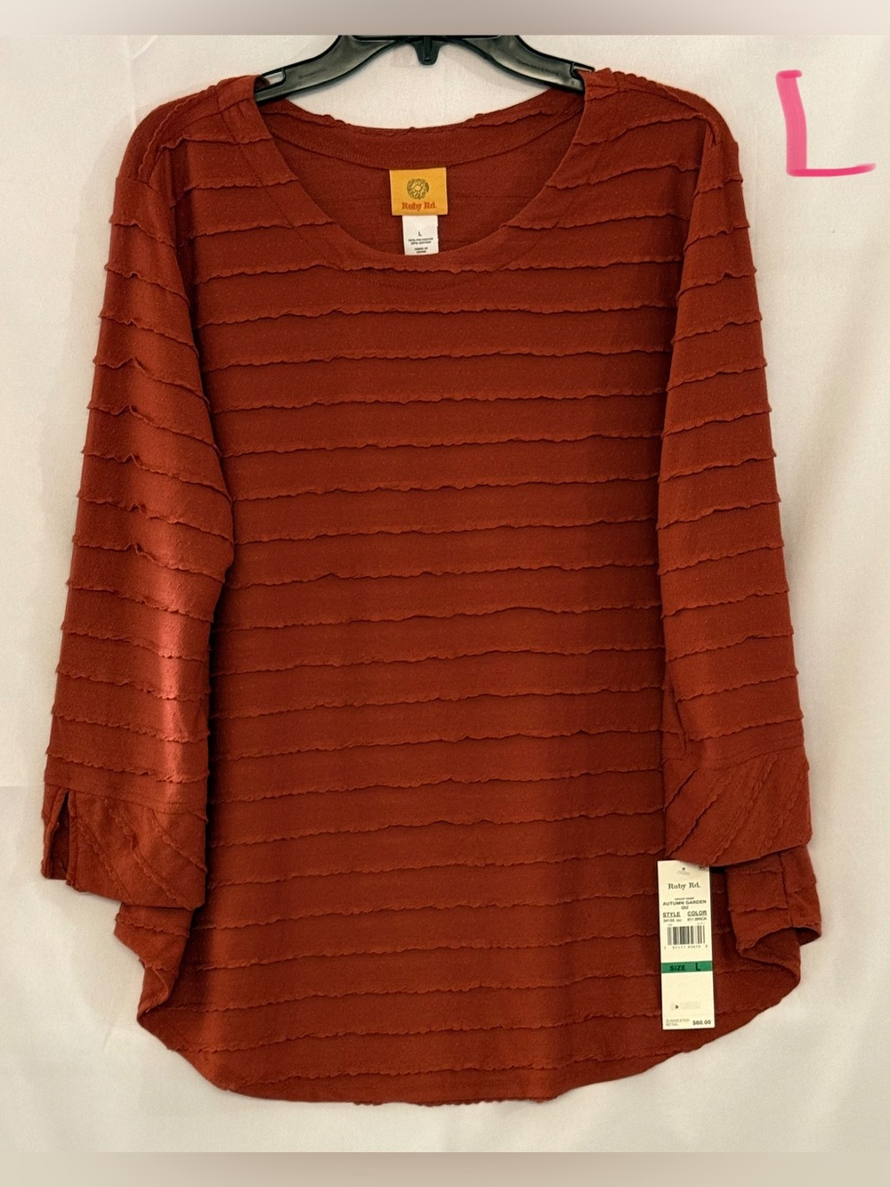 Ruby Rd. Rust Long Sleeve Scoop Neck Textured Top